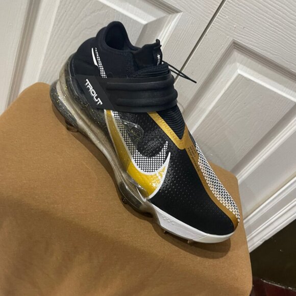 NIKE FORCE ZOOM TROUT BLACK METALLIC GOLD WHITE MEN CLEATS SZ 16 FOOTBALL SPORTS - Picture 14 of 16